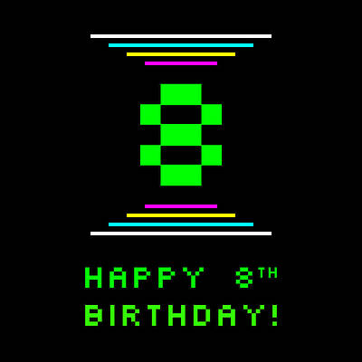 [ Thumbnail: 8th Birthday - Nerdy Geeky Pixelated 8-Bit Computing Graphics Inspired Look Adult T-Shirt ]