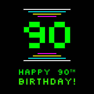 [ Thumbnail: 90th Birthday - Nerdy Geeky Pixelated 8-Bit Computing Graphics Inspired Look Jigsaw Puzzle ]