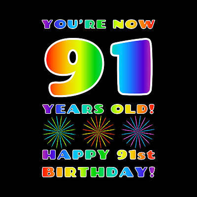 [ Thumbnail: 91st Birthday - Bold, Colorful, Rainbow Spectrum Gradient Pattern Text, With Firework Shapes Fleece Blanket ]