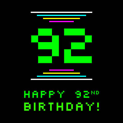 [ Thumbnail: 92nd Birthday - Nerdy Geeky Pixelated 8-Bit Computing Graphics Inspired Look Greeting Card ]
