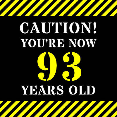 [ Thumbnail: 93rd Birthday - Warning Stripes and Stencil Style Text Greeting Card ]