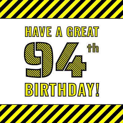 [ Thumbnail: 94th Birthday - Attention-Grabbing Yellow and Black Striped Stencil-Style Birthday Number Tote Bag ]