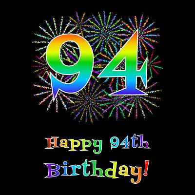 [ Thumbnail: 94th Birthday - Fun Rainbow Spectrum Gradient Pattern Text, Bursting Fireworks Inspired Background Fleece Blanket ]
