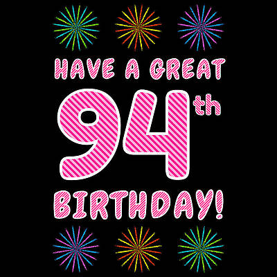 [ Thumbnail: 94th Birthday - Light Pink and Dark Pink Striped Text, and Colorful Bursting Fireworks Shapes Duvet Cover ]