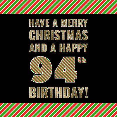 [ Thumbnail: 94th Birthday on Christmas Day - Red, White, Green Stripes - Born on December 25th Fleece Blanket ]