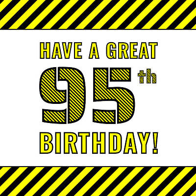 [ Thumbnail: 95th Birthday - Attention-Grabbing Yellow and Black Striped Stencil-Style Birthday Number Women's T-Shirt ]
