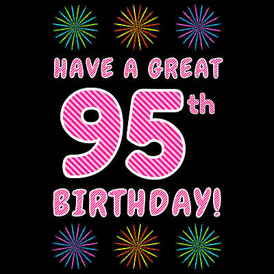 [ Thumbnail: 95th Birthday - Light Pink and Dark Pink Striped Text, and Colorful Bursting Fireworks Shapes Throw Pillow ]