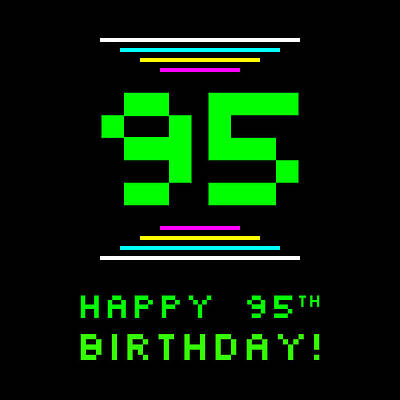 [ Thumbnail: 95th Birthday - Nerdy Geeky Pixelated 8-Bit Computing Graphics Inspired Look Throw Pillow ]