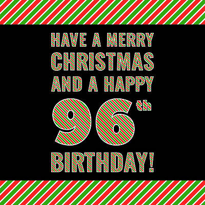 [ Thumbnail: 96th Birthday on Christmas Day - Red, White, Green Stripes - Born on December 25th Greeting Card ]