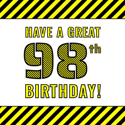 [ Thumbnail: 98th Birthday - Attention-Grabbing Yellow and Black Striped Stencil-Style Birthday Number Acrylic Print ]