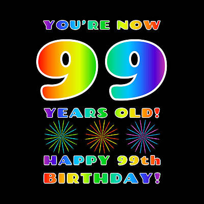 [ Thumbnail: 99th Birthday - Bold, Colorful, Rainbow Spectrum Gradient Pattern Text, With Firework Shapes Duvet Cover ]