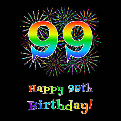 [ Thumbnail: 99th Birthday - Fun Rainbow Spectrum Gradient Pattern Text, Bursting Fireworks Inspired Background Youth T-Shirt ]