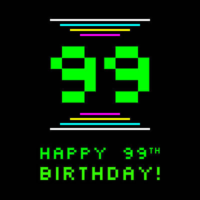[ Thumbnail: 99th Birthday - Nerdy Geeky Pixelated 8-Bit Computing Graphics Inspired Look Framed Print ]