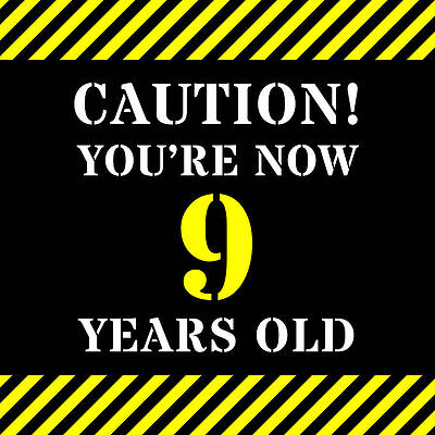 [ Thumbnail: 9th Birthday - Warning Stripes and Stencil Style Text Poster ]