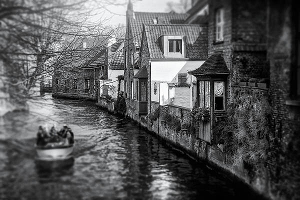 Wall Art - Photograph - A Boat Trip in Bruges Belgium Black and White  by Carol Japp