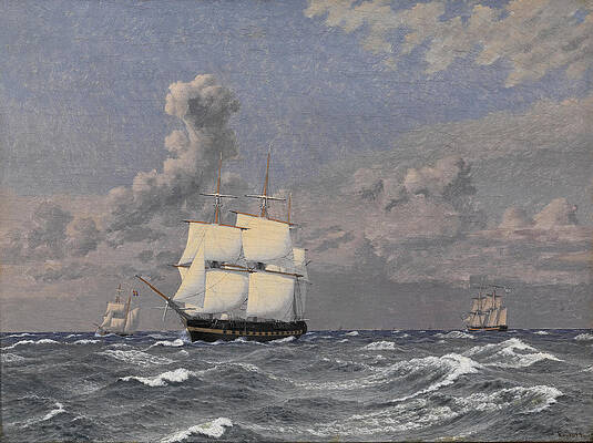 A Frigate and some other Ships Cruising Print by Christoffer Wilhelm Eckersberg