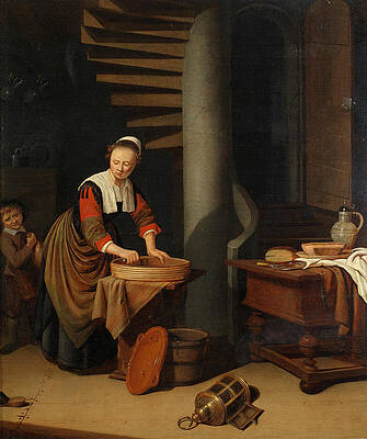 A kitchenmaid ironing Print by Adriaen van Gaesbeeck