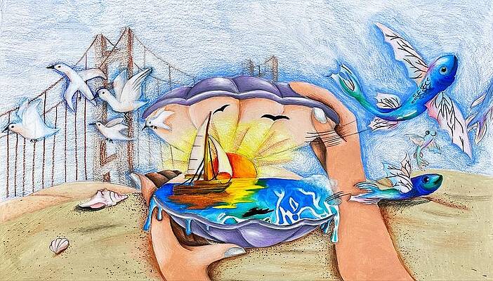 Wall Art - Drawing - A Memory Shell by Katy Wang Grade 2 by California Coastal Commission