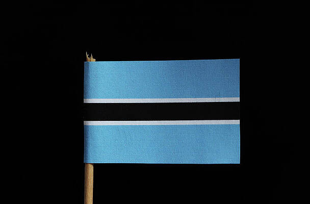 Wall Art - Photograph - A original and official flag of Botswana on toothpick on black background. Flag consists from light blue field cut horizontally in the centre by a black stripe with a thin white frame by Vaclav Sonnek