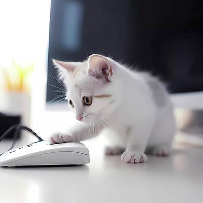 Wall Art - Digital Art - A playful kitten playing with a computer mouse No 1 by Andre Petrov