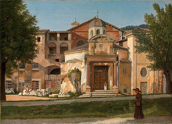 A Section of the Via Sacra, Rome , The Church of Saints Cosmas and Damian Print by Christoffer Wilhelm Eckersberg