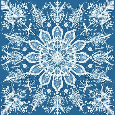 Wall Art - Digital Art - A snowflake pattern of symmetrical shapes and lines in white by Andre Petrov