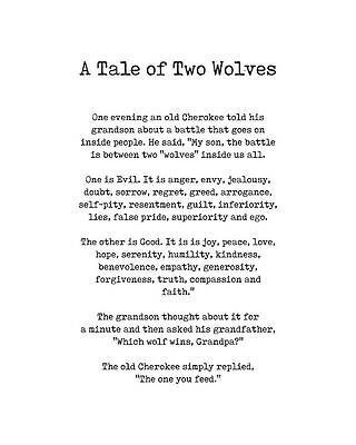 Wall Art - Digital Art - A Tale of Two Wolves - Native American Story on Good and Evil - Typewriter Print 1 by Studio Grafiikka