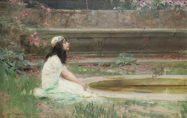 Wall Art - Painting - A Young Girl by a Pool, oil. by Herbert James Draper