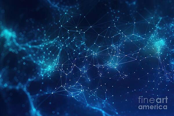 Wall Art - Painting - Abstract blue digital background. Big data visualization. Science background. Big data complex with compounds. Lines plexus. by N Akkash