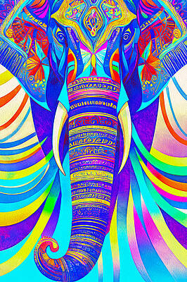 Wall Art - Digital Art - Abstract elephant portrait with colorful swirls and decorative patterns by Nicko Prints