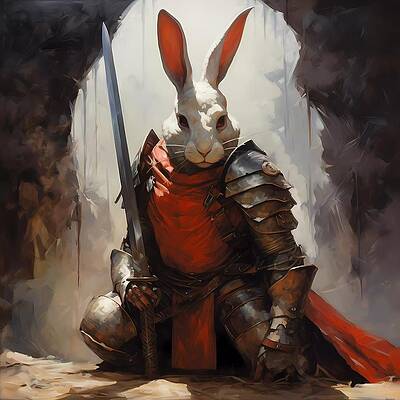 Wall Art - Digital Art - Abstract representation of a giant rabbit in armor by Andre Petrov