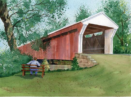 Admiring the Old Covered Bridge by Marsha Elliott Admiring the Old Covered Bridge by Marsha Elliott