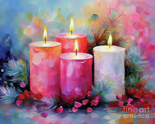 Wall Art featuring the ai art Advent Candles Pink by Macro Abundance