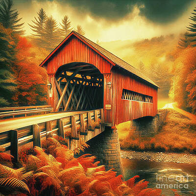 Wall Art - Digital Art - AI-generated covered bridge over stream by Eric Killorin