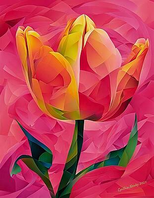 Wall Art - Mixed Media - Colorful Tulip AI Version 2024 by Cindy's Creative Corner