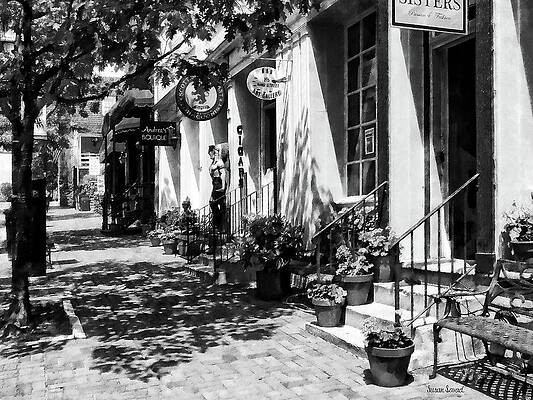 Alexandria VA - Street With Art Gallery and Tobacconist Black and White by Susan Savad Alexandria VA - Street With Art Gallery and Tobacconist Black and White by Susan Savad