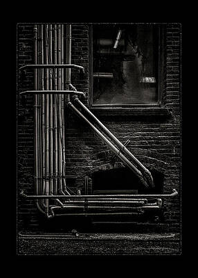 Wall Art - Photograph - Alleyway Pipes No 2 with Border by Brian Carson
