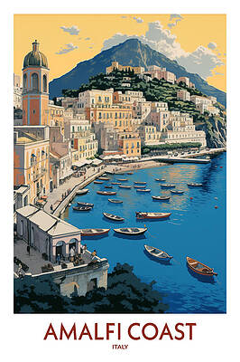 Wall Art featuring the painting Amalfi Coast's Timeless Charm by Land of Dreams
