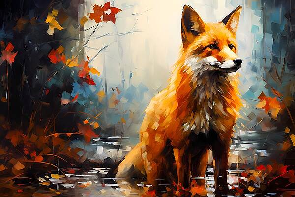 Wall Art - Digital Art - An Abstract Expressionist interpretation  curious journey of a fox through the woods No 3 by Andre Petrov