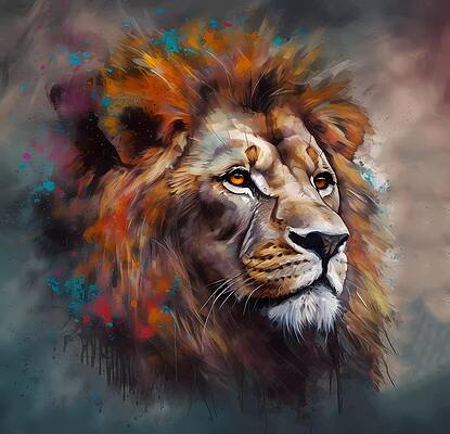 Wall Art - Digital Art - An abstract representation of a lion with colors and textures by Andre Petrov