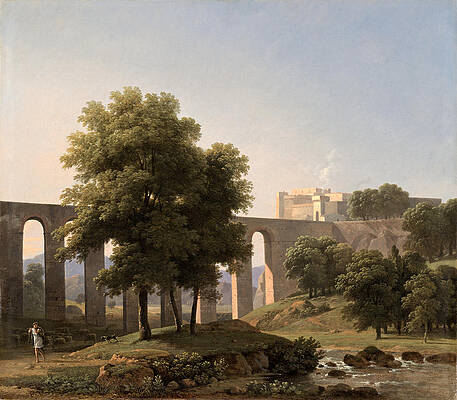 An Aqueduct Near a Fortress Print by Jean-Victor Bertin