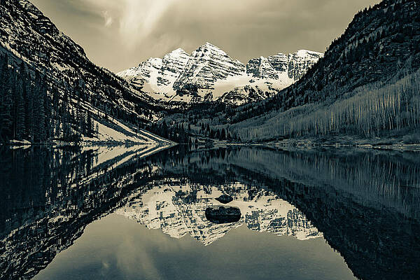 An Aspen Morning - Colorado Maroon Bells in Sepia by Gregory Ballos An Aspen Morning - Colorado Maroon Bells in Sepia by Gregory Ballos