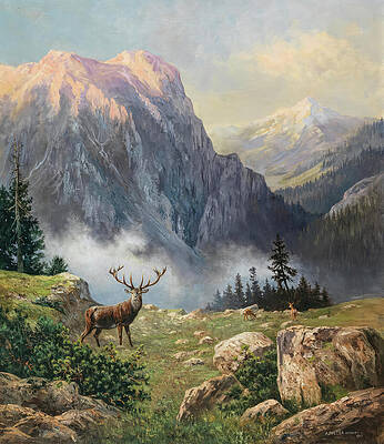 Wall Art - Painting - An EightPointer in the Mountains  by Arthur Graf Polzer