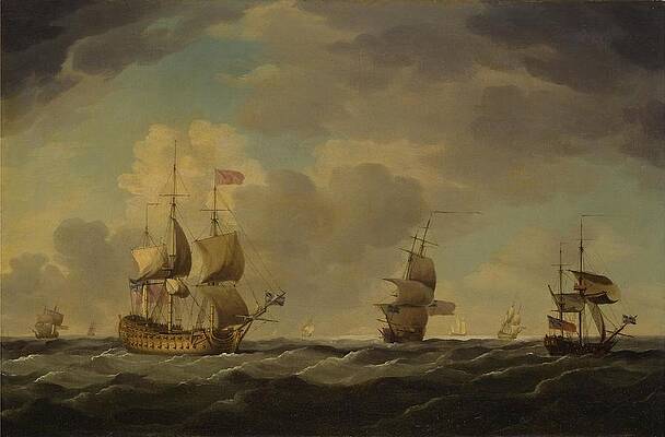 Wall Art - Drawing - An English Flagship Under Easy Sail in a Moderate Breeze ca  by Charles Brooking English c