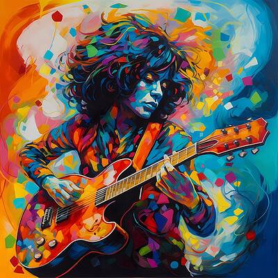 Wall Art - Digital Art - An image of a performing guitarist bursting with vibrant colors and dynamic shapes No 1 by Andre Petrov