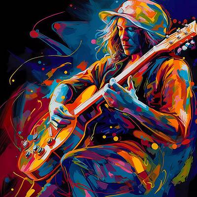 Wall Art - Digital Art - An image of a performing guitarist bursting with vibrant colors and dynamic shapes No 2 by Andre Petrov