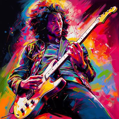Wall Art - Digital Art - An image of a performing guitarist bursting with vibrant colors and dynamic shapes No 3 by Andre Petrov