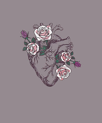 Wall Art - Drawing - Anatomical Heart Floral Cute Roses Human Anatomy Love Nurse T-shirt  by Alicia Cosper