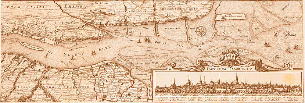 Ancient Map of Hamburg in 1657 - 01 by AM FineArtPrints Ancient Map of Hamburg in 1657 - 01 by AM FineArtPrints