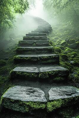 Wall Art - Digital Art - Ancient Stone Steps into the Enchanted Forest by Matthias Hauser